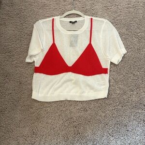 Wild Fable Red and White Crop Top